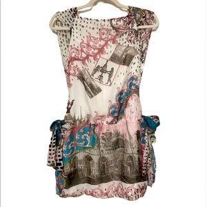 Chloe silk mini dress bows flowey artsy print